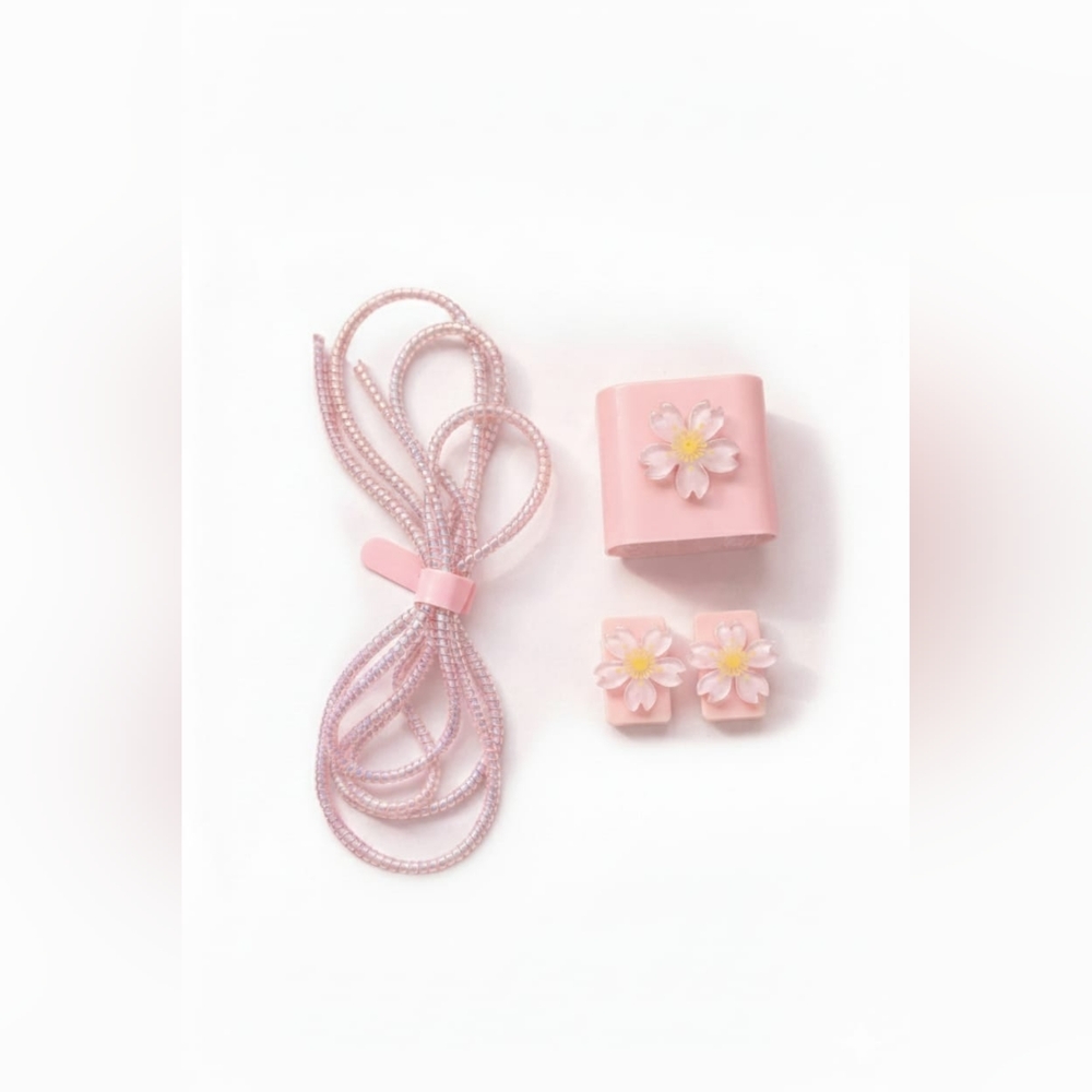 3 Pieces Pink Floral Charger Protector Cable Saver Set – Cute Phone Cord Cover